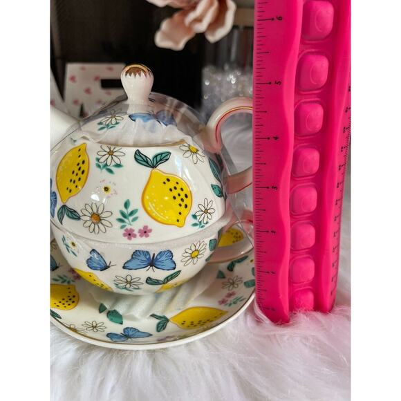 Grace's Teaware Lemons & Blue Butterflies Stacking Teapot & Teacup and Saucer - Picture 9 of 10